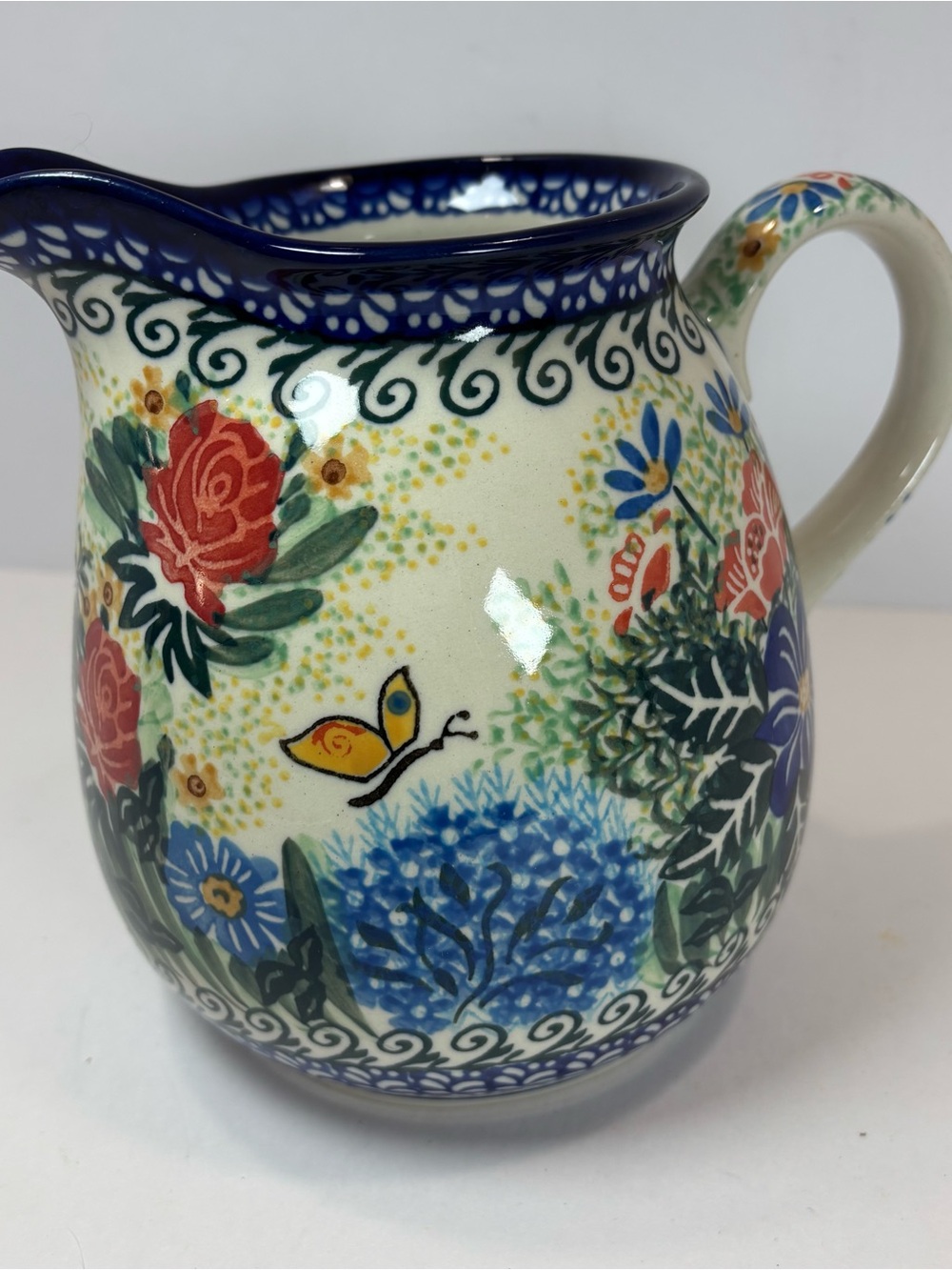 Unikat Gifts From My Garden Pitcher Butterfly Floral Polish Pottery Knapus 2008